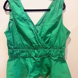 Express Green Sleeveless Peplum Top V-Neck Ruffle | Women's Large